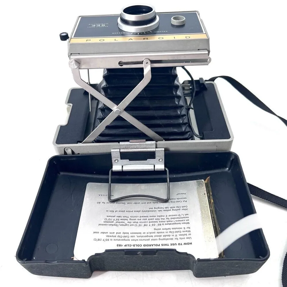 Vintage Polaroid 335 Automatic Land Camera With Case, Flash, Bulbs & Literature